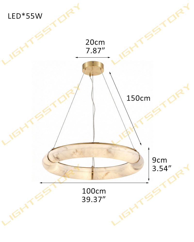 Cora Alabaster Circular Halo Suspended Ring Chandelier - Natural Spanish Alabaster, Lux Gold Trim - Living Rooms & Dining Rooms