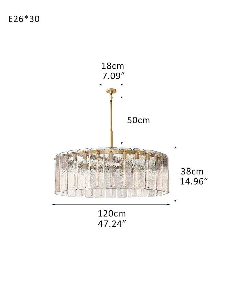 Winchester Series Geometric Chandelier | Round Handcrafted Rippled Cast Glass Panels, Lacquered Burnished Brass and Black for Modern Dining Rooms and Living Spaces 30-light-D120*H38CM D47.24"*H14.96" Brass + Clear Glass American chandelier