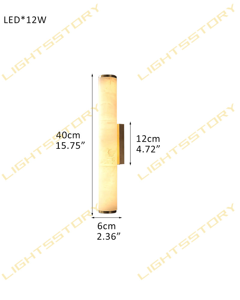 LightsStory Series Geometric Wall Sconce | Cylindrical Dual-Lighting Natural Marble and Polished Copper, Polished Copper finish for Hallways, Bedside Accents, and Living Areas D6*H40CM D2.36*H15.75" White + Brass Flush Mounted Wall Sconce Lamp