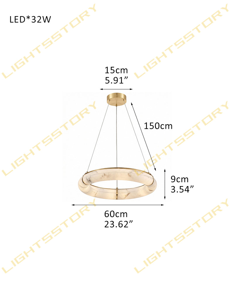 Cora Alabaster Circular Halo Suspended Ring Chandelier - Natural Spanish Alabaster, Lux Gold Trim - Living Rooms & Dining Rooms