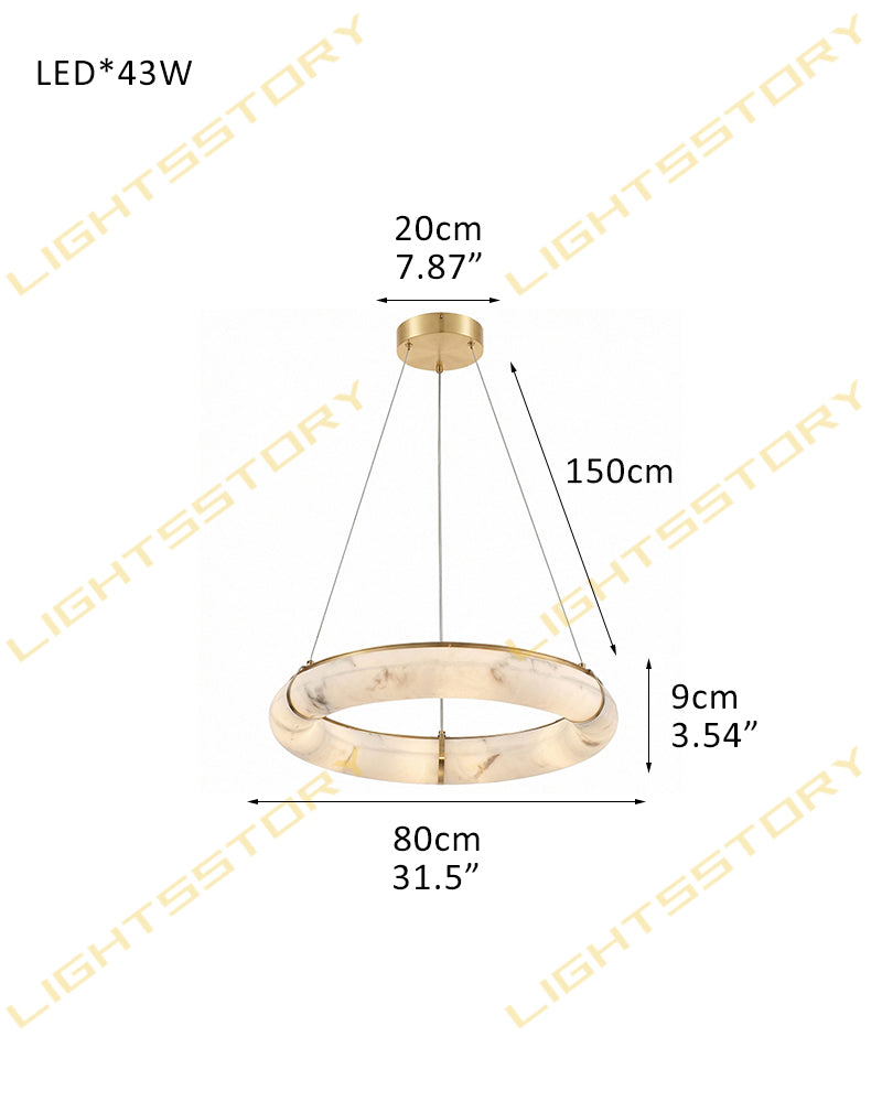 Cora Alabaster Circular Halo Suspended Ring Chandelier - Natural Spanish Alabaster, Lux Gold Trim - Living Rooms & Dining Rooms