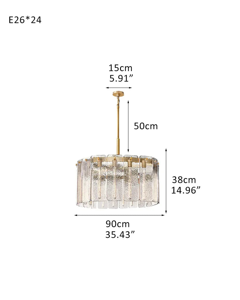 Winchester Series Geometric Chandelier | Round Handcrafted Rippled Cast Glass Panels, Lacquered Burnished Brass and Black for Modern Dining Rooms and Living Spaces 24-light-D90*H38CM D35.43"*H14.96" Brass + Clear Glass American chandelier