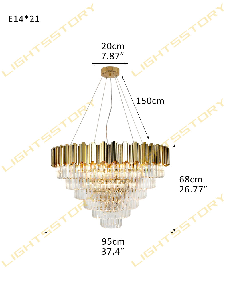 Bordeaux Multi Tiered K9 Crystal Silver Fluted Waterfall Chandelier - Lux Silver Trim - Living Rooms, Dining Rooms & Foyers