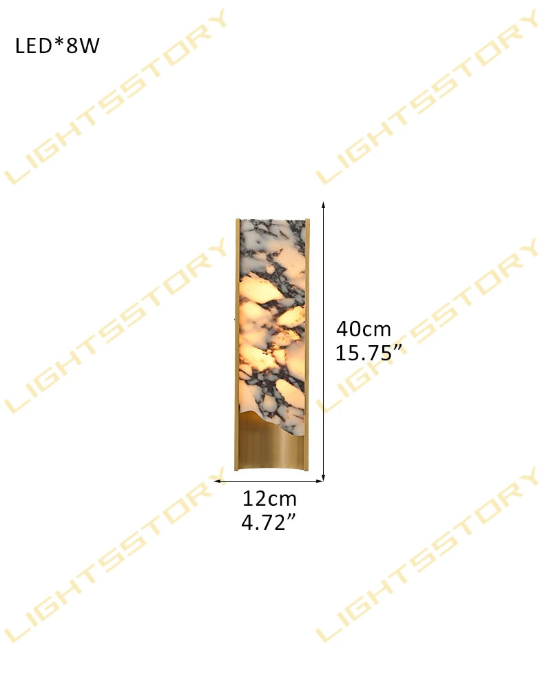 LightsStory Series Alabaster Square Wall Sconces, Natural Stone Brass & Black Metal LED Wall Lights A-D12*H40CM(alabaster in left) Brass Flush Mounted Wall Sconce Lamp