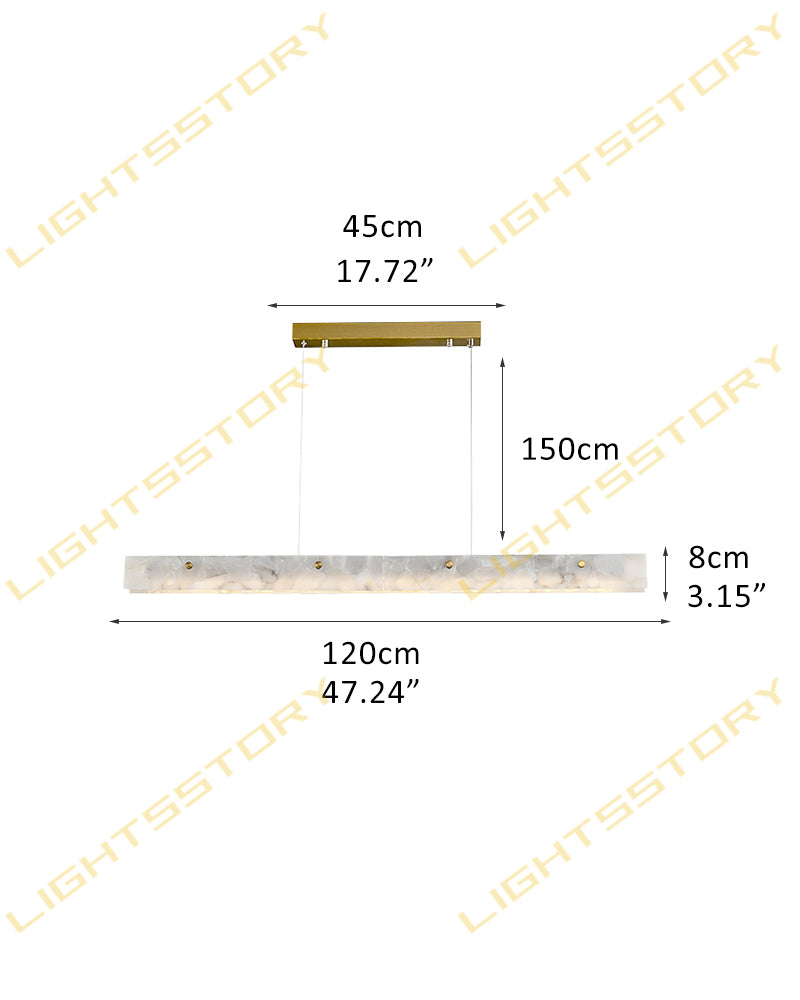 Alabaster Slim Line Cylindrical Tube Linear Pendant Light - Natural Spanish Alabaster, Lux Brass Trim - Kitchen Islands & Dining Rooms