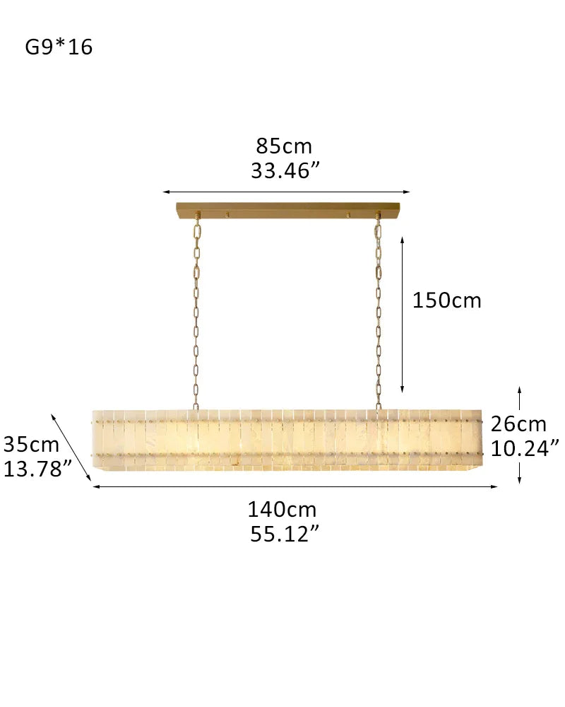 Val d’Isère Series Architectural Chandelier | Linear Tiered Hand-carved alabaster panels and mid-century steel, Mid-century steel finish for Dining rooms, foyers, and offices 16-light-L140CM L55" Brass American Vintage chandelier lamp