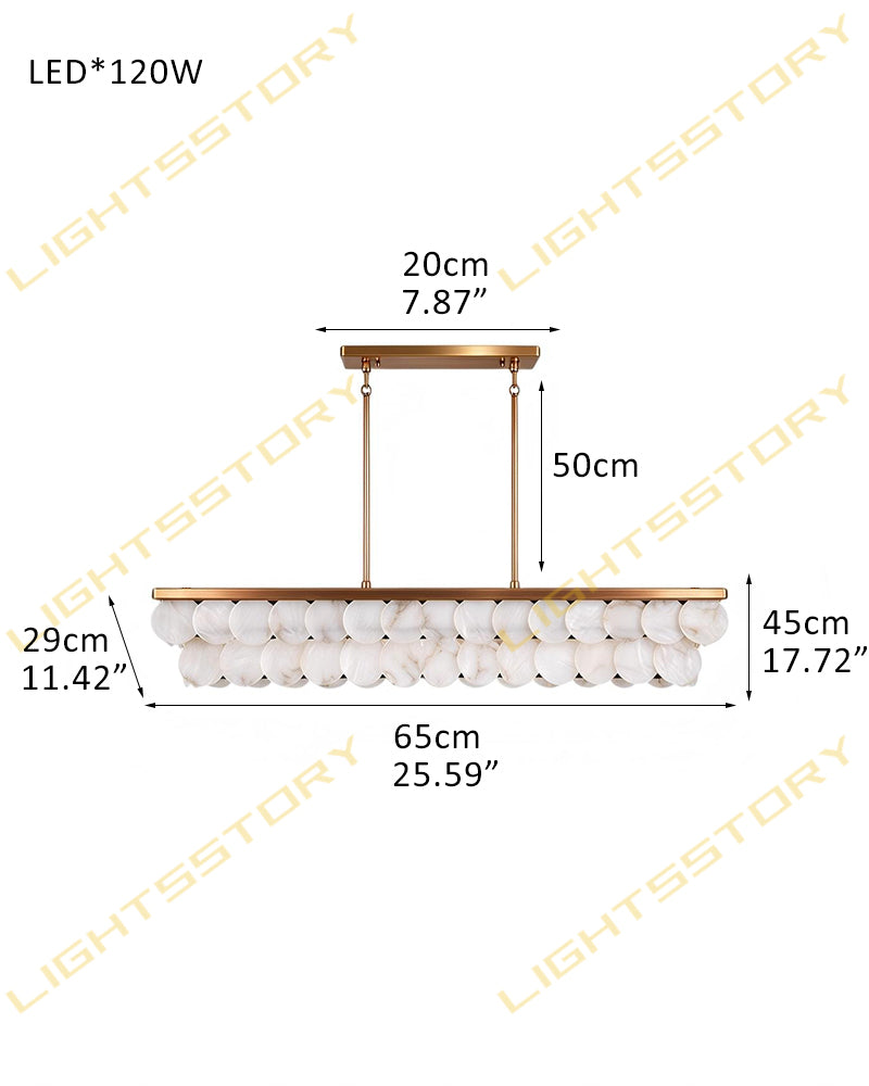 Alabaster Concentric Ring Disc Linear Kitchen Island Chandelier - Natural Spanish Alabaster, Heritage Brass Trim - Kitchen Islands & Dining Rooms