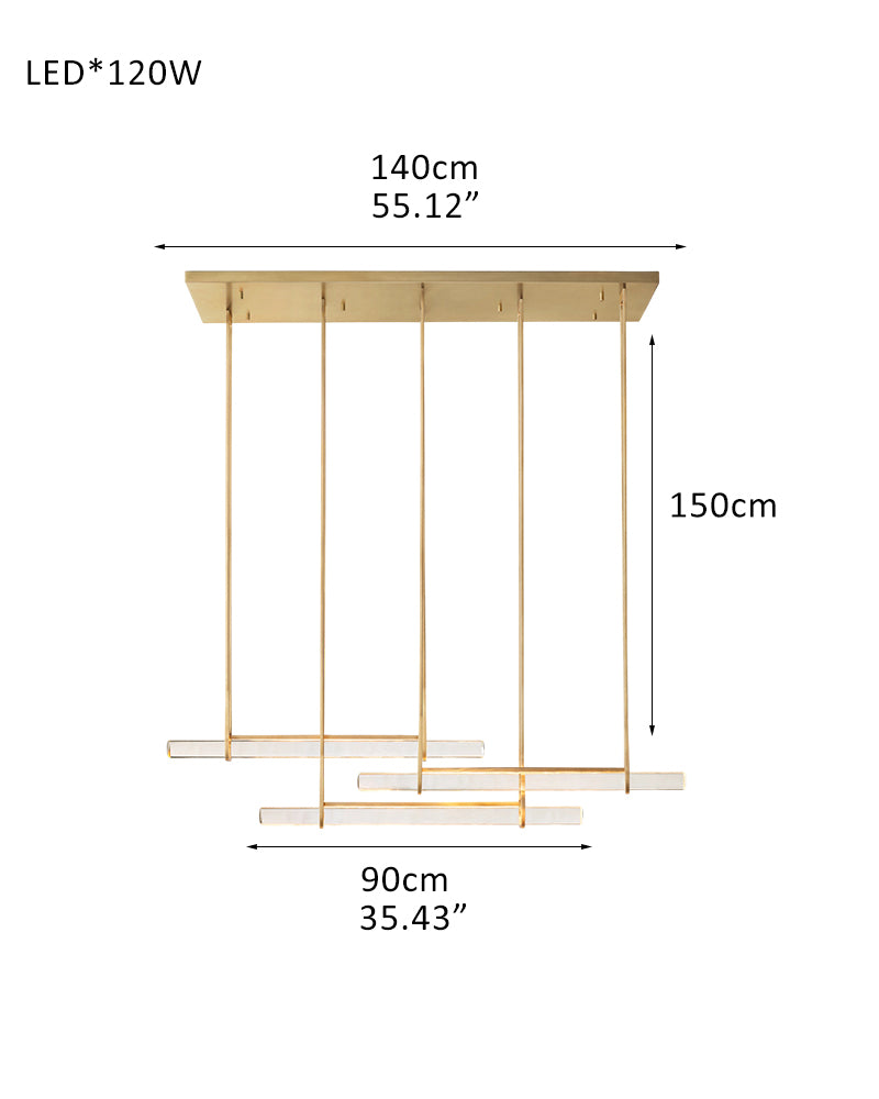 Audubon Crystal Triple Bar Linear Chandelier 35" 60" Lacquered Burnished Brass/Black