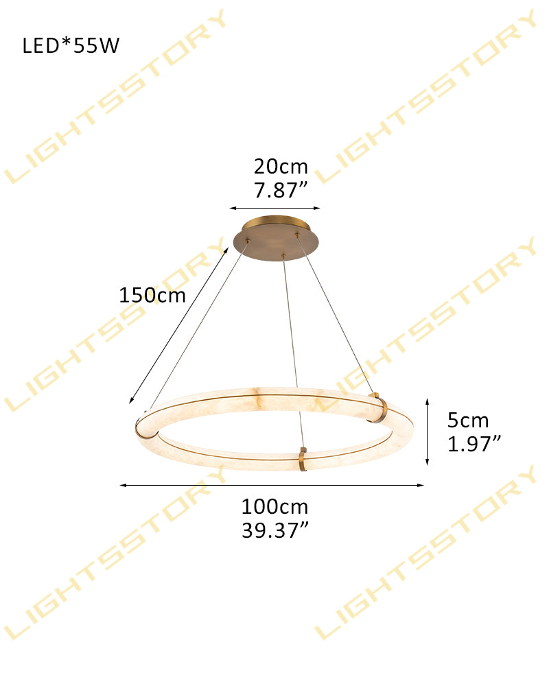 Cora Alabaster Circular Halo Ring Chandelier - Natural Spanish Alabaster, Lux Gold Trim - Dining Rooms & Kitchens