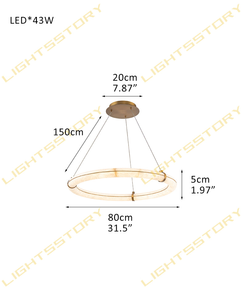 Cora Alabaster Circular Halo Ring Chandelier - Natural Spanish Alabaster, Lux Gold Trim - Dining Rooms & Kitchens