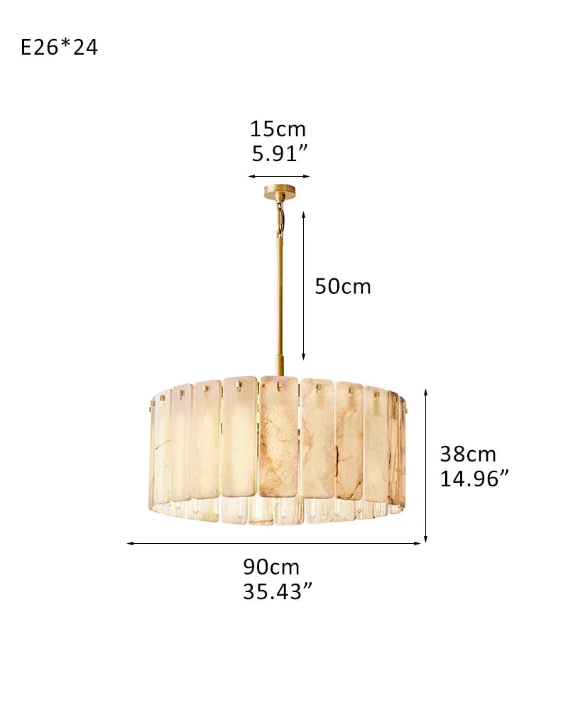 Winchester Series Geometric Chandelier | Round Handcrafted Solid Onyx Panels, Lacquered Burnished Brass for Modern Living Rooms and Dining Areas 24-light-D90*H38CM D35.43"*H14.96" American chandelier