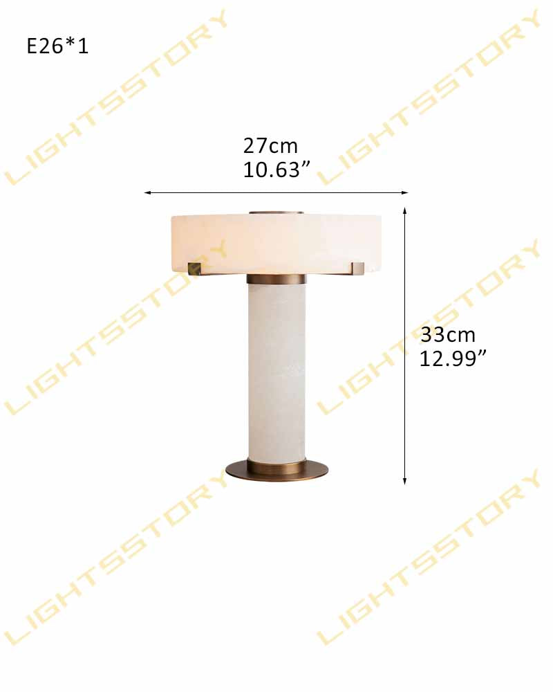 Ascot Series Architectural Table Lamp | Hand-Carved Column Natural Alabaster, Polished Brass and Black Accents for Contemporary Living Spaces W27*D13*H33CM W10.75"*D5.25"*H13" Brass + White Modern Table lamp