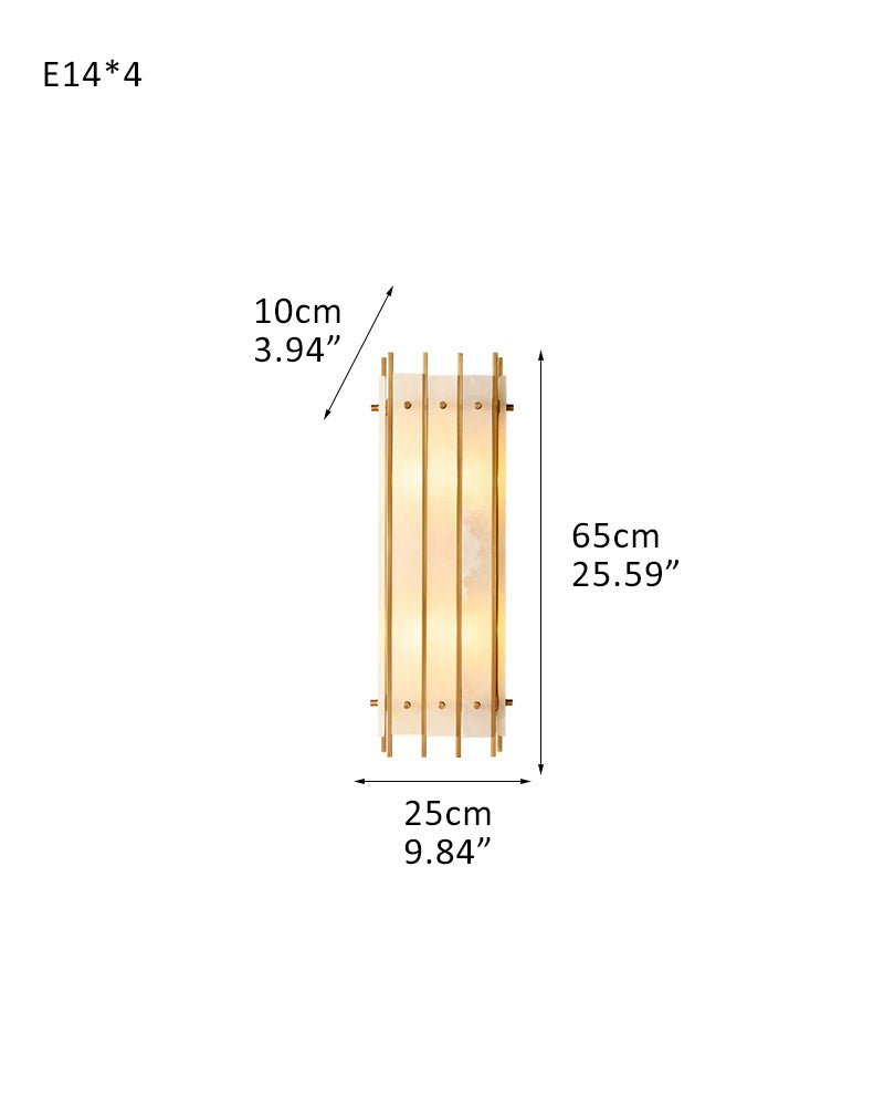 Val D’Isère Alabaster Studded Panel Faceted Column Wall Light Sconce - Natural Spanish Alabaster Panels, Organic Stone Trim - Bedrooms, Hallways & Bathrooms