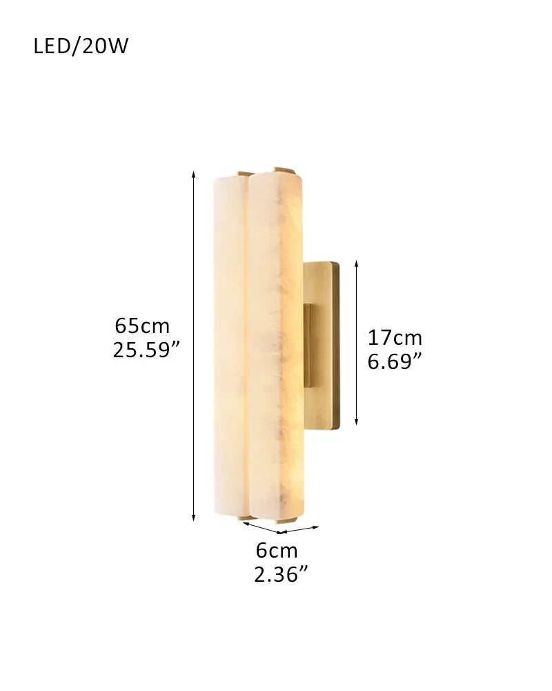 LightsStory Series Geometric Wall Sconce | Vertical Brass Lines Sleek Brass and Raw Veined Alabaster, Burnished Brass and Black finish for Modern Living Rooms and Hallways Double-D6*H65CM D2.5"*H26"-L Brass + White Flush Mounted Wall Sconce Lamp