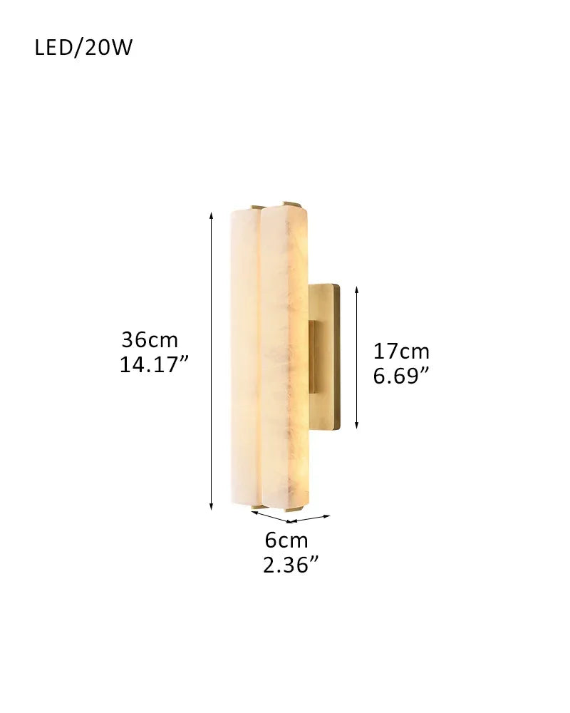 LightsStory Series Geometric Wall Sconce | Vertical Brass Lines Sleek Brass and Raw Veined Alabaster, Burnished Brass and Black finish for Modern Living Rooms and Hallways Double-D6*H36CM D2.5"*H14"-S Brass + White Flush Mounted Wall Sconce Lamp