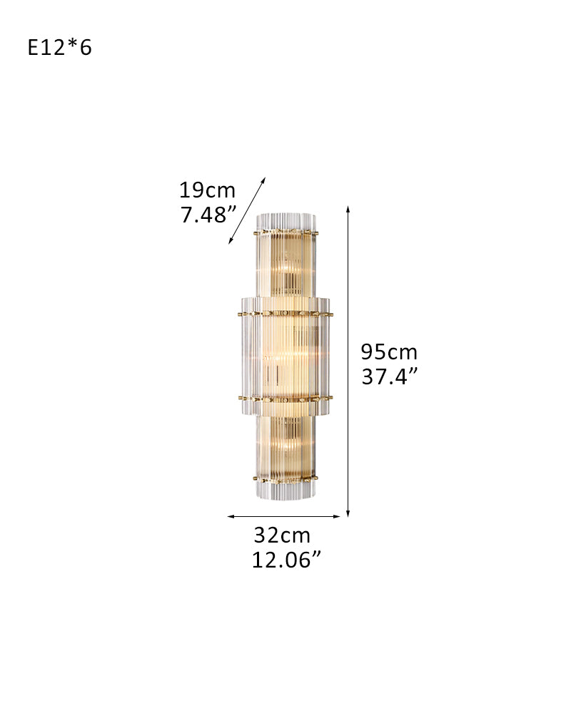 2/4/6 lights San Marco Tier Ribbed Glass Wall Sonces in Antiqued Brass/Black Steel