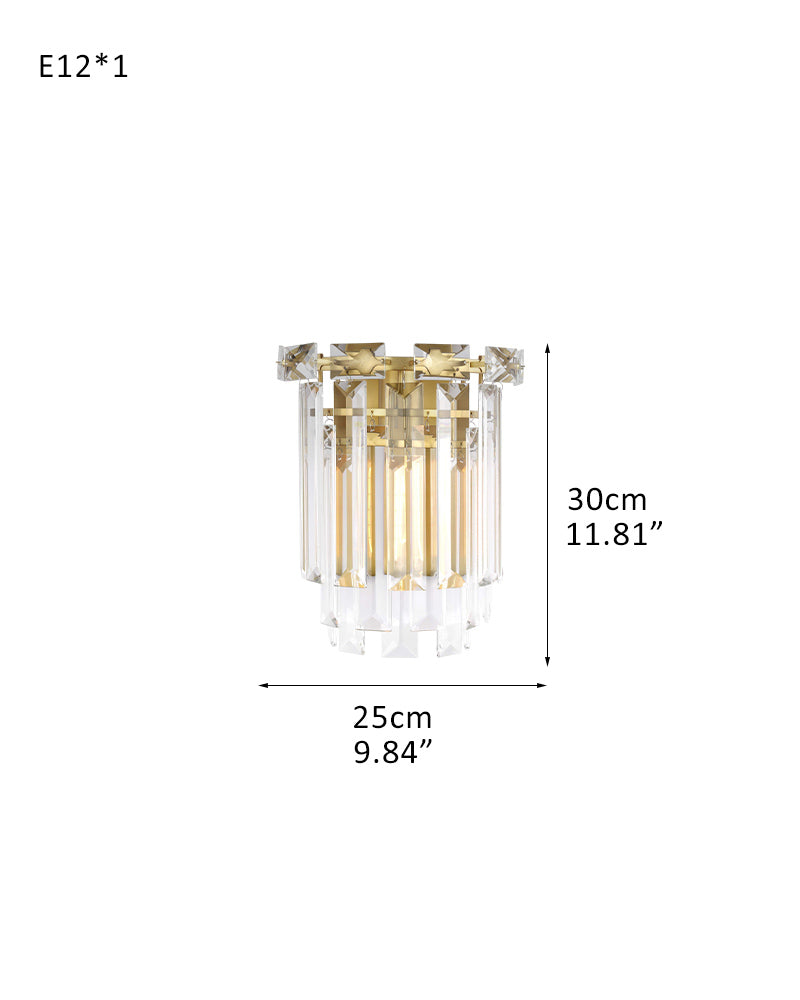 Gstaad Layered Tiered K9 Crystal Wall Light - K9 Crystal, Custom Gold or Serene Black Trim - Bathrooms, Bedrooms
