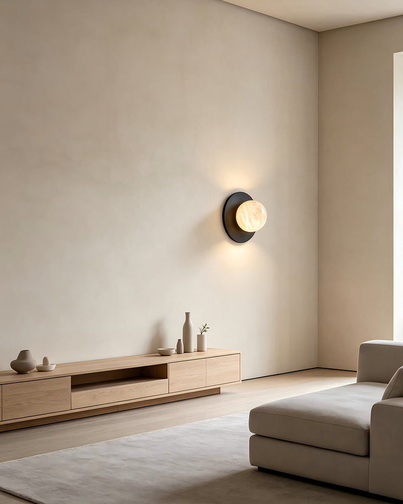 Alabaster Ethereal Cluster Wall Light - Natural Spanish Alabaster, Black Trim - Bedroom & Living Rooms