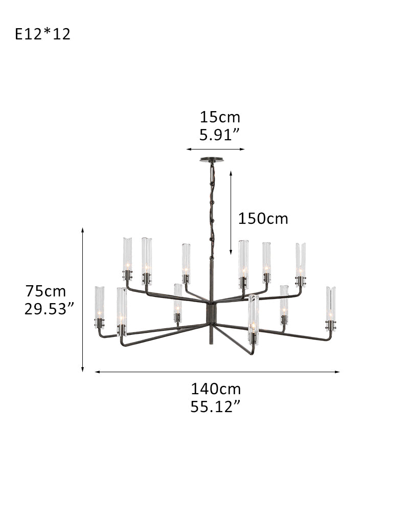 Rustic Forged Iron Casoria Two Tier Chandelier with Clear Glass Shade Use For Living Foyer