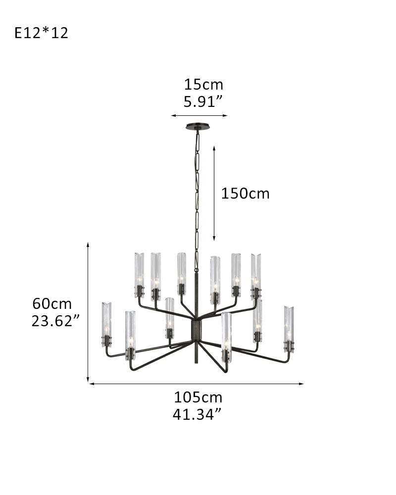 Rustic Forged Iron Casoria Two Tier Chandelier with Clear Glass Shade Use For Living Foyer
