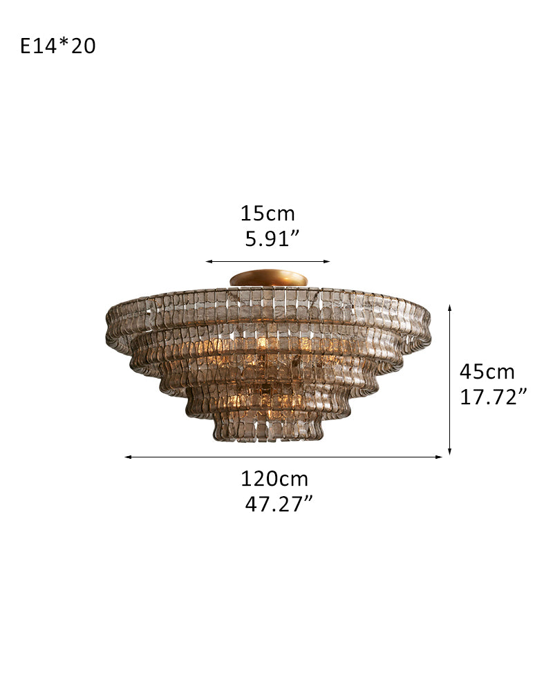 Art Multi-tier Glass Ghiaccio Flush Mount Ceiling Light Fixtures in Bronze /Brass
