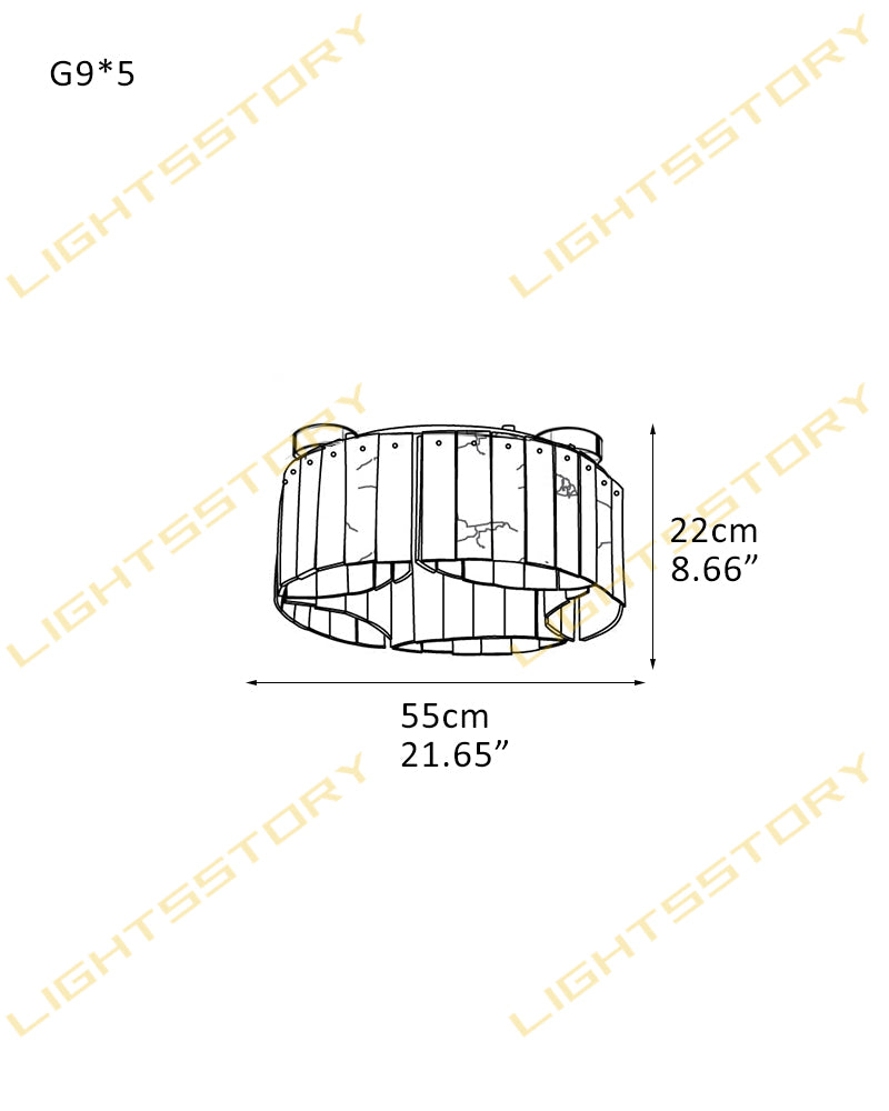 LightsStory Series Murano Swirl Ceiling Light Hand-Blown Alabaster with Brushed Brass Finish for Bedrooms, Kitchens, and Dining Rooms. 5-light-D55*H22CM D21.65"*H8.66" Luxury Modern Chandelier