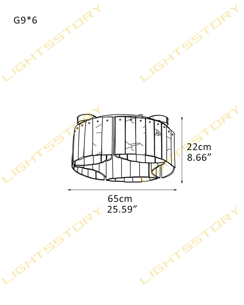LightsStory Series Murano Swirl Ceiling Light Hand-Blown Alabaster with Brushed Brass Finish for Bedrooms, Kitchens, and Dining Rooms. 6-light-D65*H22CM D25.59"*H8.66" Luxury Modern Chandelier