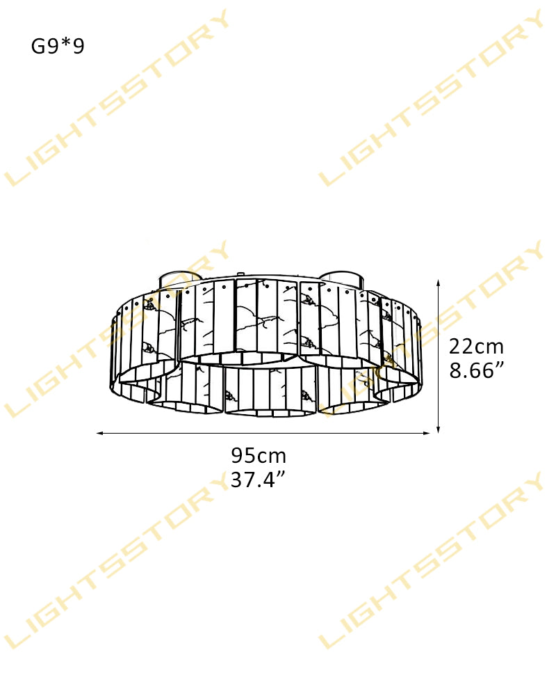 LightsStory Series Murano Swirl Ceiling Light Hand-Blown Alabaster with Brushed Brass Finish for Bedrooms, Kitchens, and Dining Rooms. 9-light-D95*H22CM D37.4"*H8.66" Luxury Modern Chandelier