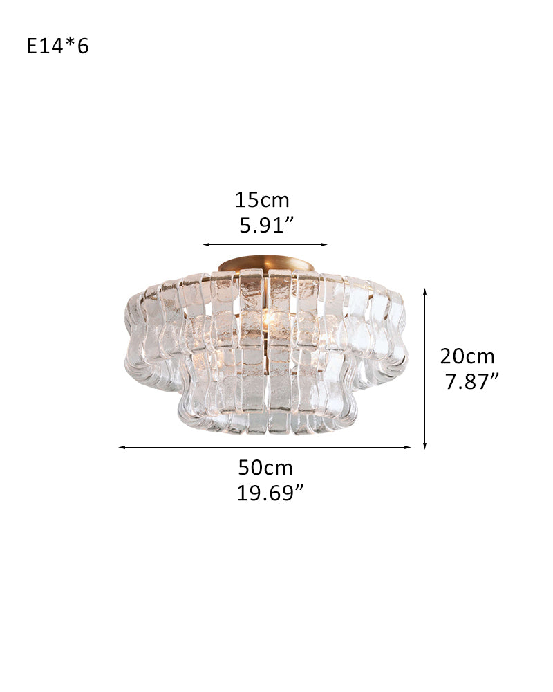 Transparent/Smoke Tier Glass Ghiaccio Ceiling Light Fixtures in Bronze /Brass Finishes