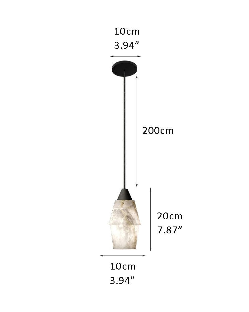Small alabaster pendant lamp with 10cm width and 20cm height, ideal for modern interiors.
