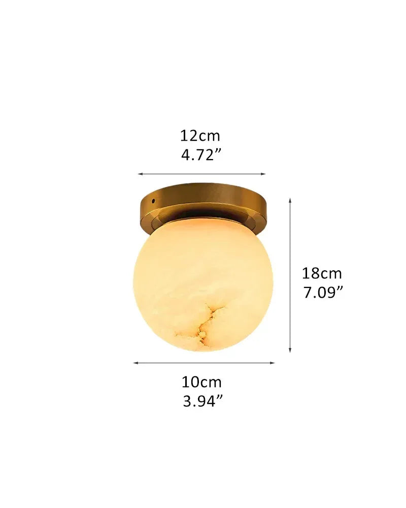 LightsStory Series Geometric Ceiling Light | Alabaster Orb Genuine alabaster with soft veining and polished brass frame, Polished Brass finish for Entryways, bedrooms, and living rooms C-D10*H18CM D3.94“*H7.09" White + Brass Flush Mounted Ceiling Lamp