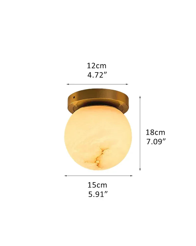 LightsStory Series Geometric Ceiling Light | Alabaster Orb Genuine alabaster with soft veining and polished brass frame, Polished Brass finish for Entryways, bedrooms, and living rooms C-D15*H18CM D5.91“*H7.09" White + Brass Flush Mounted Ceiling Lamp