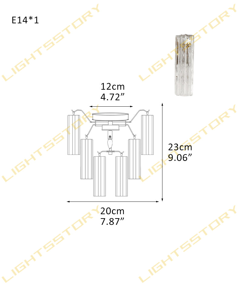 6/8 lights Compact Murano Small Ceiling Light Glass Replacement | Flower Glass Shade 1 light -D20*H23CM D7.87"*H9.06"(6 tubes) Gold + Clear Glass Modern Ceiling lamp