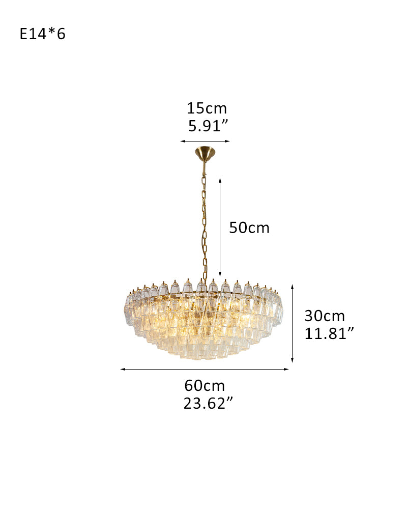 Transparent Glass Round Wide VENICE MURANO Chandelier 24"31"40" ceiling brass satin frame