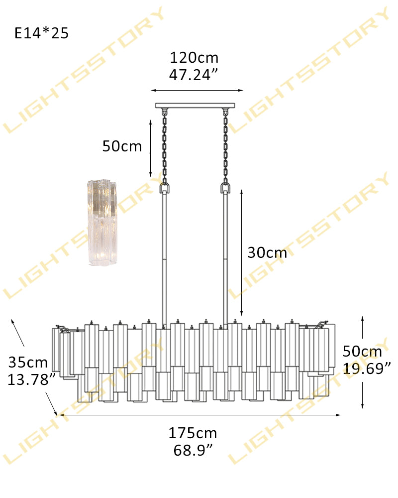 Art Unique Linear Large Murano Layered Glass Tubes Chandelier Aged Brass/Black Metal Frame