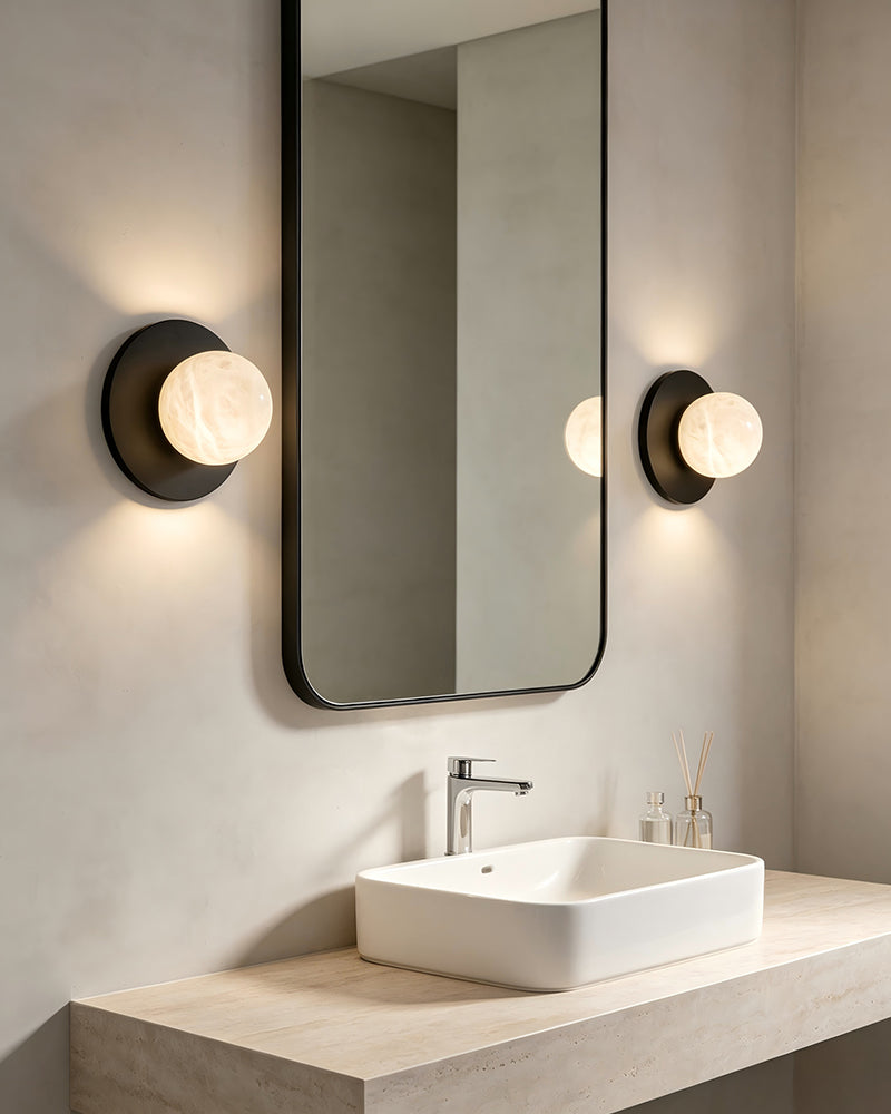 Alabaster Ethereal Cluster Wall Light - Natural Spanish Alabaster, Black Trim - Bedroom & Living Rooms