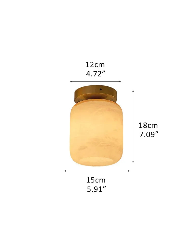 LightsStory Series Geometric Ceiling Light | Alabaster Orb Genuine alabaster with soft veining and polished brass frame, Polished Brass finish for Entryways, bedrooms, and living rooms D-D15*H18CM D5.91“*H7.09" White + Brass Flush Mounted Ceiling Lamp