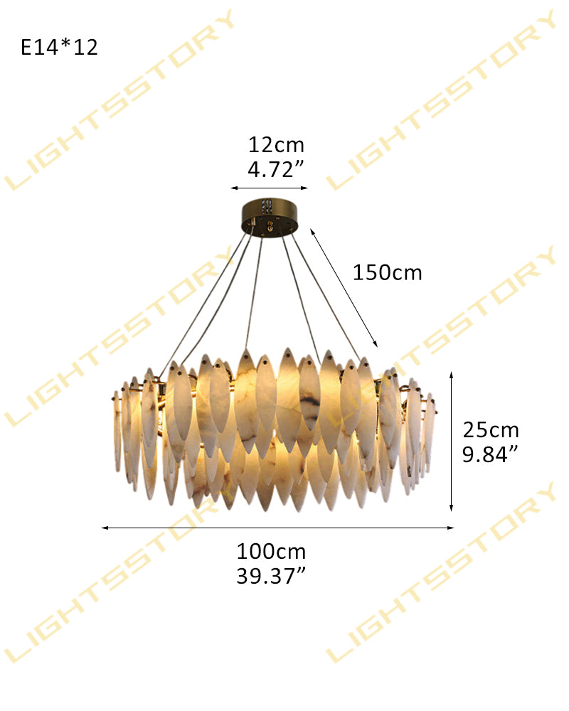 Modern Chandelier Alabaster Lighting Multi-Tier Round Design in Brass/Black Metal 12 light - D100*H25CM D39.37"*H9.84" Brass + White Luxury Modern Chandelier