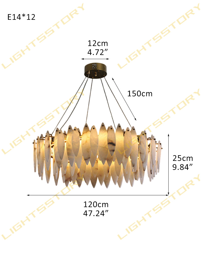 Modern Chandelier Alabaster Lighting Multi-Tier Round Design in Brass/Black Metal 12 light - D120*H25CM D47.24"*H9.84" Brass + White Luxury Modern Chandelier
