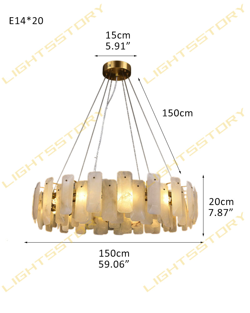 Modern Round Alabaster Living Room Chandelier in Brass/Black Frame Wide 20" 32" 48" 60"
