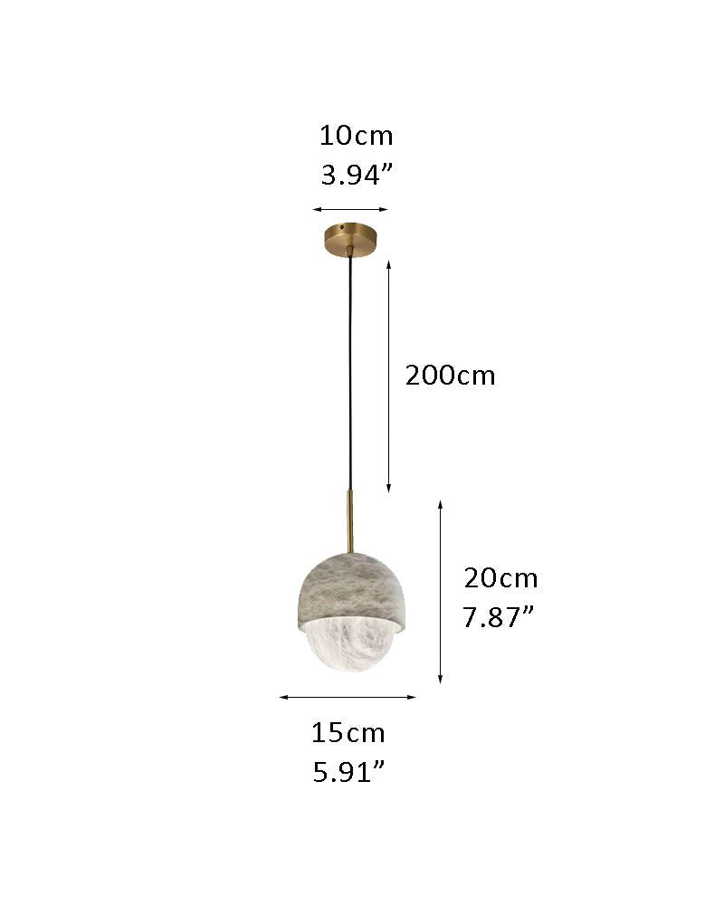 Dimensions of Dia 5.9" LED Round marble small pendant lamp in white