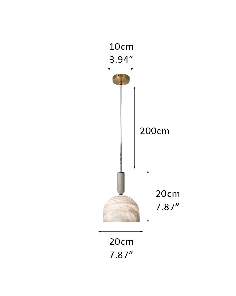 Dimensions of postmodern LED white marble pendant light fixture for modern kitchens.