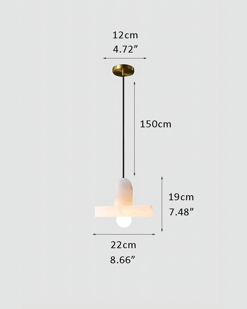 Dimensions of Modern E27 Alabaster Pendant Lamp: Height 19cm, Width 12cm, Length 22cm.