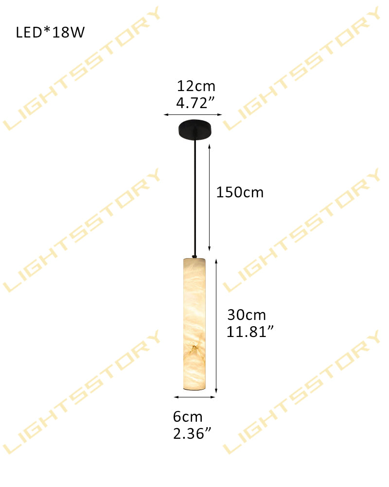 Tubular Bells Alabaster Cylinders LED Pendant Lamp Aged Brass/Black | Horizonal & Vertical D6*H30CM D2.36”*H11.81" White + Black Vintage Simple Hanging Lamp