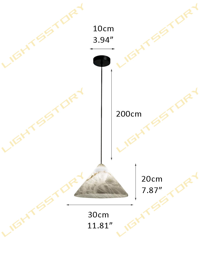Alabaster Conical Prism Pendant Light - Natural Spanish Alabaster Cones, Serene Black Trim - Kitchens, Dining & Living Rooms