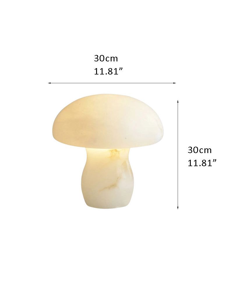 30cm white mushroom lamp softly illuminating space with warm light.