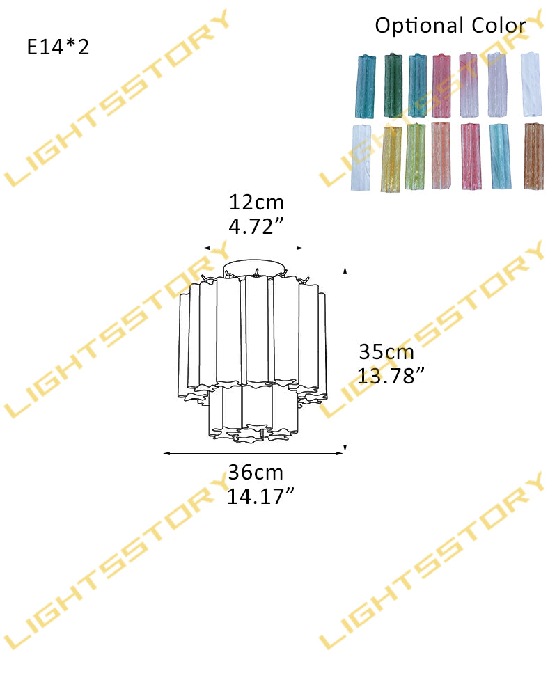 Cortina Ghiaccio Murano Glass Multi Tiered Cascading Glass Ceiling Light - Hand-Blown Concentric Fluted Glass Swirls, Flush Mount - Bedrooms, Hallways, Bathrooms & Living Rooms