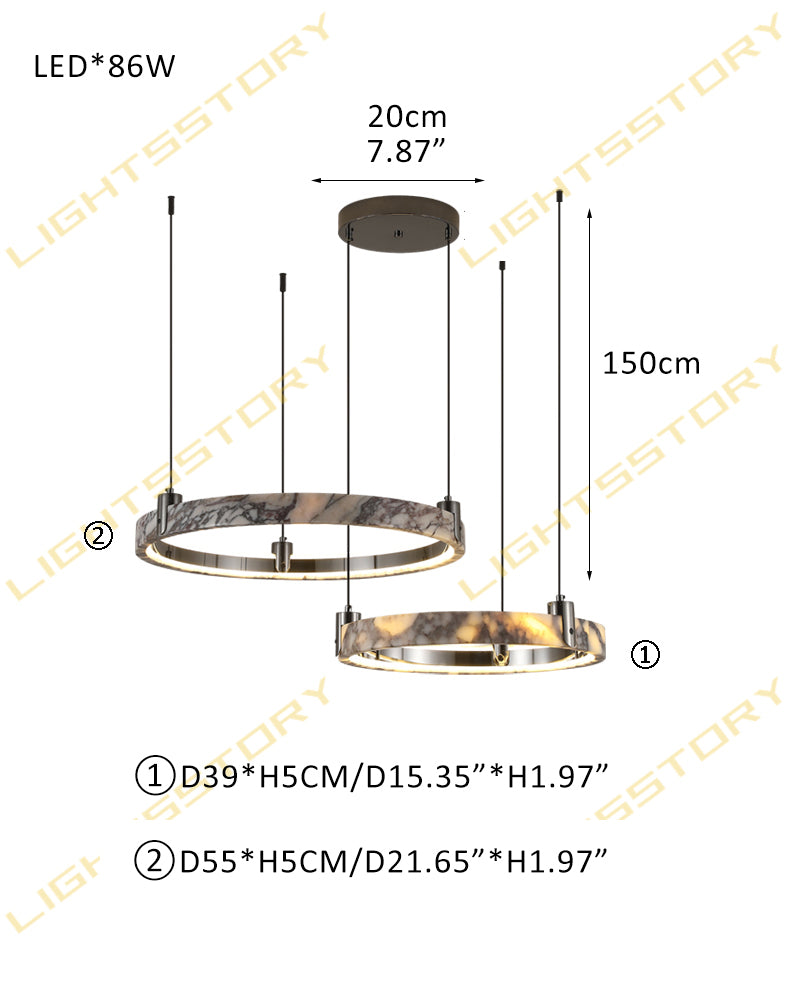 Luxury LED Double/Triple Ring Circle Marble Chandelier Aged Brass/Black Frame D39+D55CM D15.35"+D21.65"-Double Black American chandelier