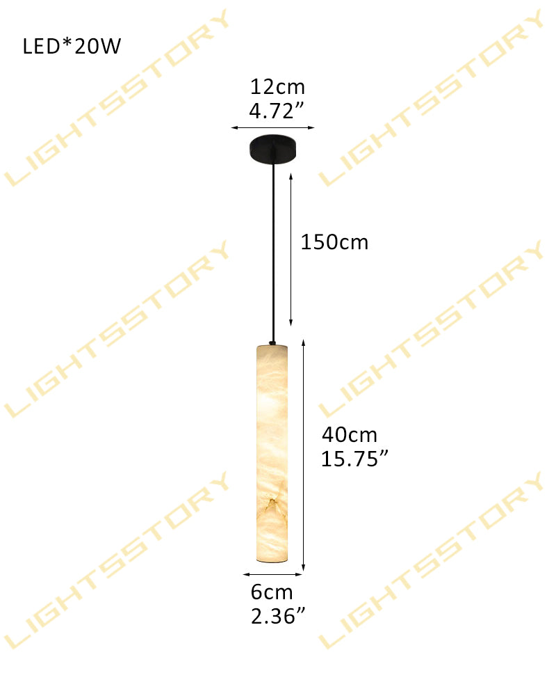 Tubular Bells Alabaster Cylinders LED Pendant Lamp Aged Brass/Black | Horizonal & Vertical D6*H40CM D2.36“*H15.75" White + Black Vintage Simple Hanging Lamp