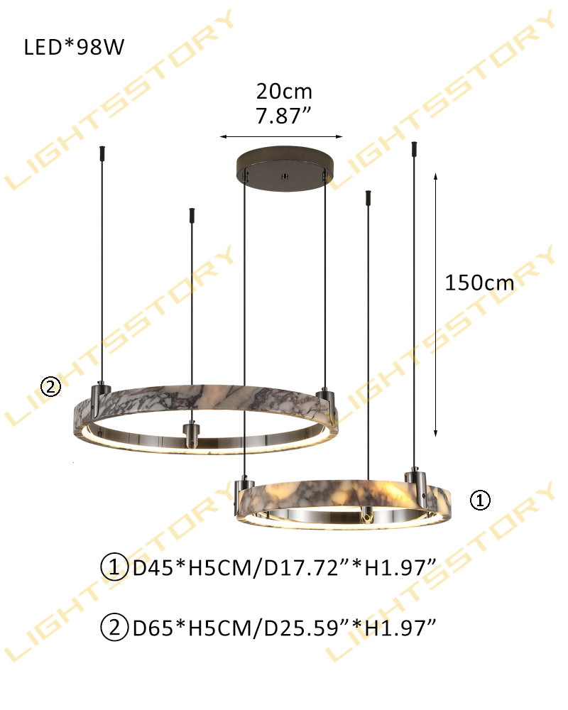 Luxury LED Double/Triple Ring Circle Marble Chandelier Aged Brass/Black Frame D49+D65CM D19.29"+D25.59"-Double Black American chandelier